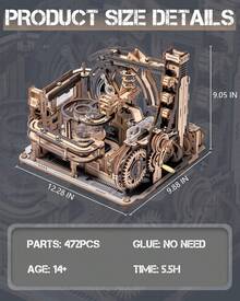 Robotime ROKR Marble Night City 3D Wooden Puzzle - 294-Piece Mechanical Pinball Track Model With Crank, Dynamic Track System, Tabletop Decoration, Adult DIY Project - LGC01-marble Spaceport - View 7