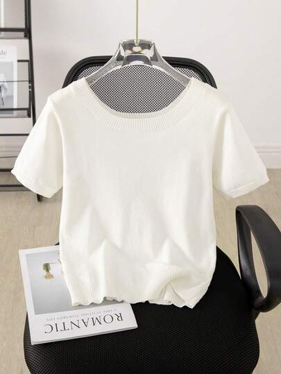 Blusa de punto de manga corta con estilo francés minimalista, elegante y cómoda, diseño único para mujer, color blanco de verano
