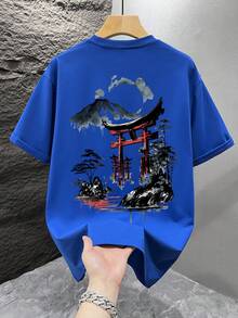 男士时尚印花宽松短袖T恤一件装 | 精致设计 | 夏季必备 | 易于搭配，展现您的风格 - 藍色 - 查看 2