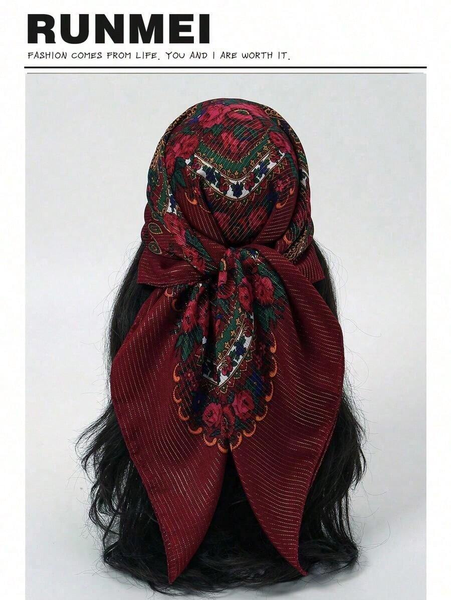 1pc Women's Elegant Multi-Color Metallic Print Headband/Bandana, Versatile Fashion Accessory, Suitable As Holiday Gift For Dress - Màu Đỏ Sâu - Xem 1