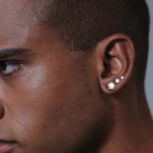 MDFUN 6 Pairs Stud Earrings Set 3mm/5mm/7mm Princess and Round Cubic Zirconia Earrings Hypoallergenic 316L Surgical Stainless Steel CZ Earrings for Women Men - Chapado en oro blanco - Ver 5