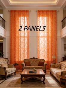 2pcs Bohemian Sheer Lace Curtains With Floral Pattern, Garden Style, Machine Washable, Floral Design, Lightweight, Seasonal, Suitable For Bedroom And Living Room, Cordless, Semi-Transparent, Curtain Theme, Room Type, Woven, Polyester Material, Rod Pocket Design - 2pcs - View 13