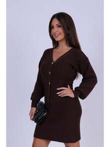 Classic Women's Pants And Vest Set With Buttons - Rust Brown - View 5