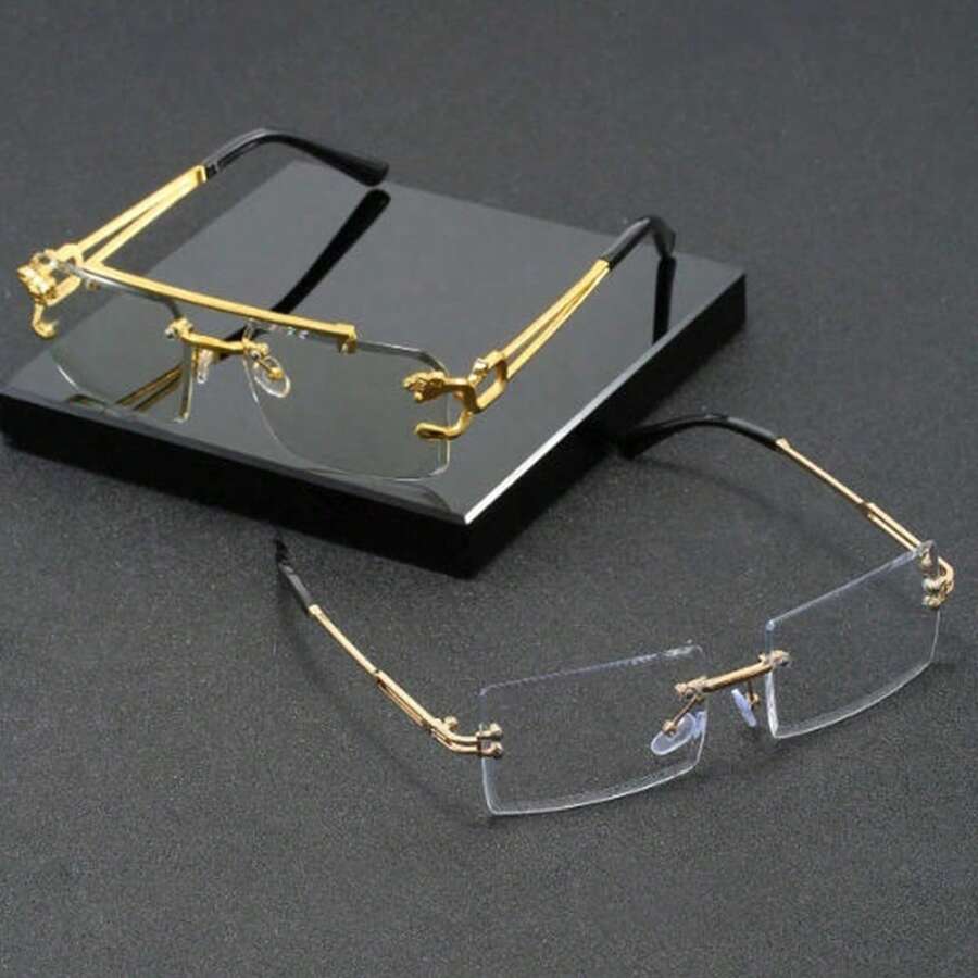 两副男女通用金属透明时尚眼镜，欧美优雅风格，适合各种场合 - 無色 - 查看 1