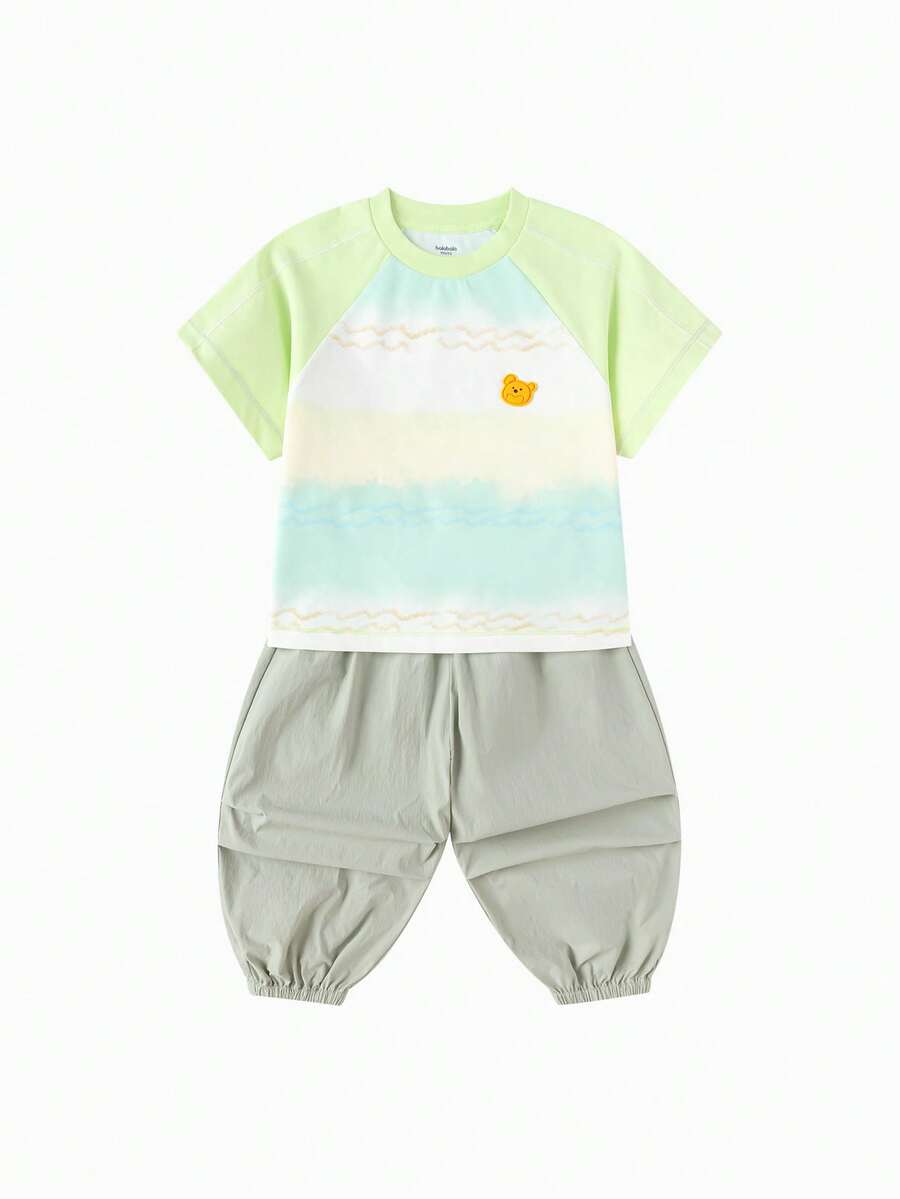 Balabala New Summer Kids' Quick-Drying Sun Protection Short Sleeve Two Pieces Set For Boys & Girls - Green Tone - View 1