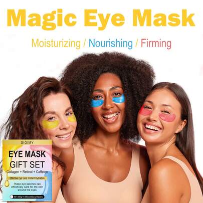 Xioimy 60 piezas Conjunto de mascarillas para los ojos con colágeno, retinol y cafeína, altamente hidratante, suavizante y iluminador para el área de los ojos, apto para ojeras, hinchazón, trabajo, noches largas, todo tipo de piel
