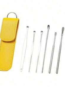 1PC Professional Ear Cleaning Kit 6 Tools Included Coil Spoon Design  Ear Wax Removal System Home Use Personal Care Essential Durable Construction Easy Sterilize For Daily Hygiene Present For Mother Daughter Practical Healthcare - 黃色 - 查看 10