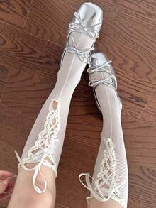 1 đôi tất giữ ấm chân mỏng kiểu ba lê, chéo, thích hợp cho mùa xuân/hè, tất cao đến đầu gối kiểu Lolita thắt nơ, tất bắp chân phong cách Y2K cá tính có nơ, phù hợp cho mặc hàng ngày, hẹn hò và phối cùng trang phục ba lê, kết hợp với giày Mary Janes và giày búp bê. - Nhiều màu - Xem 13