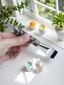Luxury Rhinestone Makeup Brush Flat Top Foundation Brush Handmade Bling Design Soft Dense Bristles Beauty Tool For Women Birthday Gift Self-Use, Soft Dense Bristles Streak-Free Liquid Foundation Brush - Multicolor - View 6