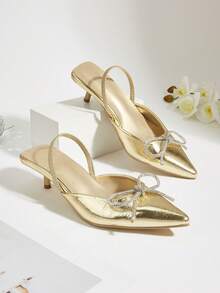 Women's Metal Buckle Pointed Toe High Heel Pumps, Spring/Summer - Gold - View 1