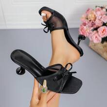 Giày sandal cao gót thanh lịch dành cho nữ, kiểu dáng thoải mái với phần trên bằng lưới thoáng khí, gót thấp, trang trí nơ, hở mũi, phù hợp cho hộp đêm, đám cưới, tiệc tùng, công sở, hoạt động ngoài trời, mọi mùa. - màu đen - Xem 6