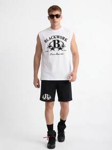 Voidago Men's Casual Graphic Print Round Neck Tank Top And Drawstring Waist Shorts Set - White - View 1
