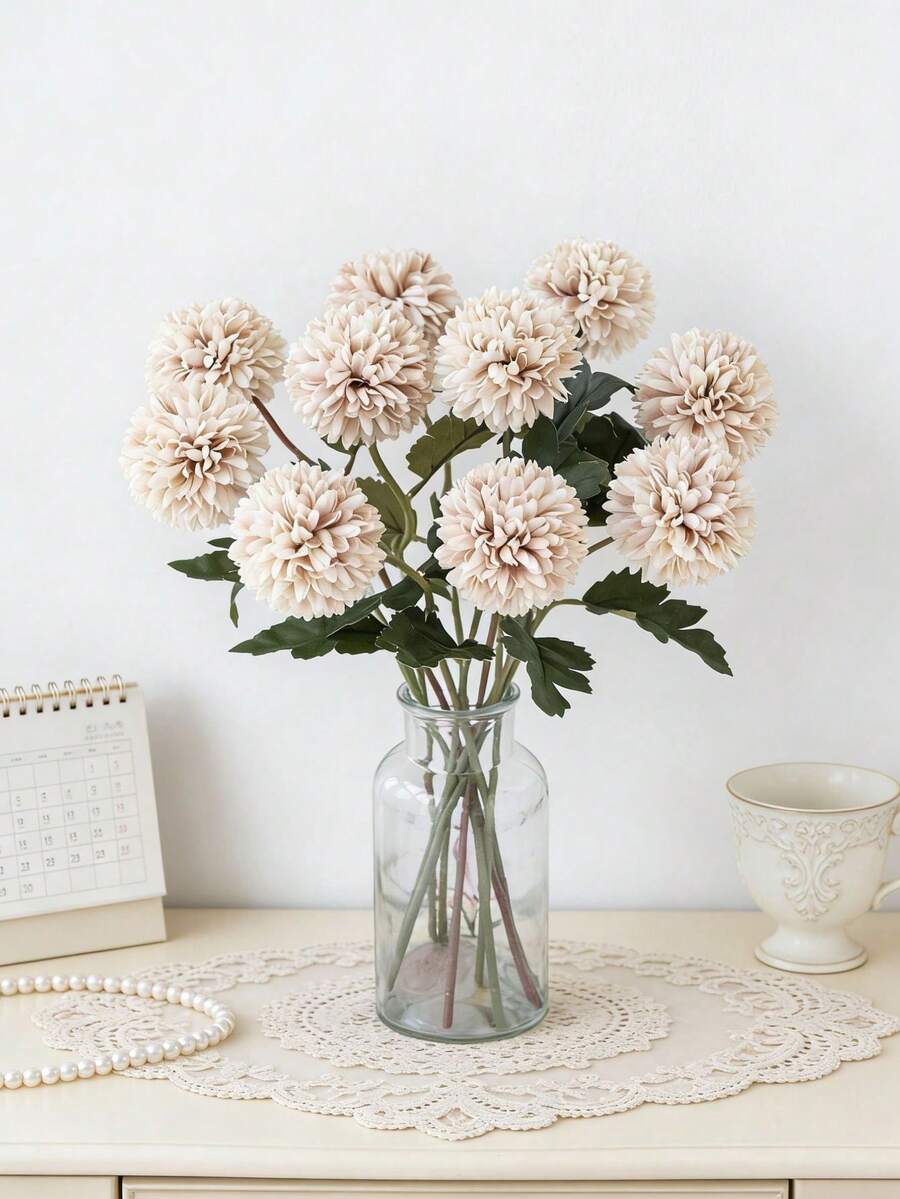 1个仿真菊花球,刺绣菊花球,婚礼装饰,家居花瓶装饰,餐厅客厅卧室花卉装饰,新娘捧花,腕花,胸花材料,生日派对装饰,新年情人节礼物,DIY花环 - 白色 - 查看 1