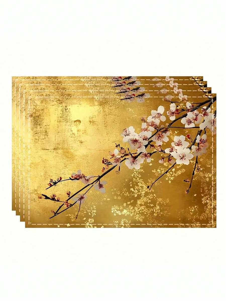 1 件金色花卉图案中式餐垫,尺寸为 12.6*16.5 英寸 - 涤纶材质,可机洗,是家庭聚会、派对的理想之选,也可用作厨房和餐桌的装饰垫。 - 金色 - 查看 1