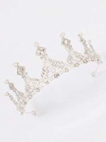 1PC Vintage Tone Pearl And Rhinestone Tiara Baroque Crown Elegant Bridal Hair Accessory 14.5cm Diameter - Multicolor - View 12