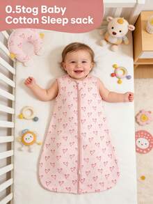 0.5tog 100% Cotton Knitted Sleeping Bag, Breathable & Comfortable Sleeveless Infant Swaddle Wrap With Cute Prints, For Newborn 0-18M Summer - Multicolor - View 11
