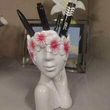 1pc Artistic Side Profile Girl Makeup Brush Holder, High-End Desktop Pencil Cup For Living Room & Bedroom - Multicolor - View 6