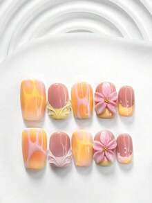 10pcs/Set Valentine's Day Handmade Nail Art Kit, Includes White Flower & Bow Decor, White & Red Gel Nails, French Polka Stickers, Heart Painting, Silver Beads Embedded, 3 Sizes Available: Almond/Square/Coffin Shape, With Set, Suitable Sweet Ladies & Girls, Valentine's Day/Party/Daily Wear Nail Supplies Handmade Press On Nails - 多色 21 - 查看 5