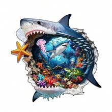 1件裝 Shark Alert 木製不對稱拼圖，動物造型2D拼圖玩具，適合兒童與成人，教育遊戲，派對、節日、聖誕與生日禮物，獨特魔幻桌面裝飾創意木製拼圖禮品 - 彩色 - 查看 5