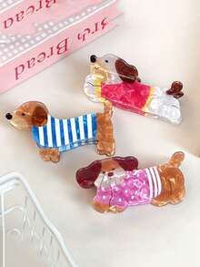 1 pieza Nuevo clip de pelo de perro salchicha de color café estilo casual de calle, clip de pelo en forma de perro de dibujos animados lindo y divertido, accesorio de pelo semi-recogido para atuendos de verano, festivales, fiestas - Multicolor - Ver 1