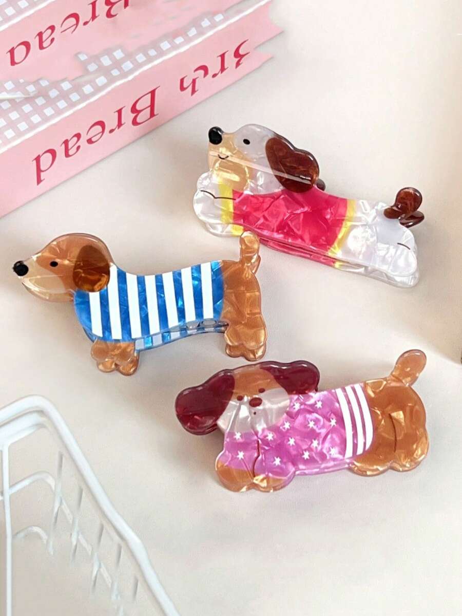 1 pieza Nuevo clip de pelo de perro salchicha de color café estilo casual de calle, clip de pelo en forma de perro de dibujos animados lindo y divertido, accesorio de pelo semi-recogido para atuendos de verano, festivales, fiestas - Multicolor - Ver 1