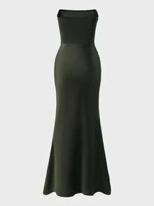 Solid Color Elegant Casual Backless Cocktail Dress, Graceful Party Formal Evening Gown, Suitable For Wedding Guest, Vacation, Date - Green - View 9