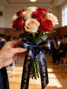 Graduation Season Ribbon Bow, Graduation Themed Ribbon, Suitable For Gift Packaging And Decoration, Perfect For 2026 High School/University Graduation Party, Graduation Gifts, Bouquet Decor And Graduation Theme Party Supplies. - Multicolor - View 5