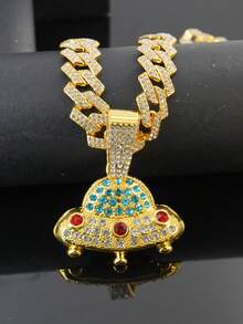 1件装时尚嘻哈UFO吊坠项链，男士镶钻链，闪亮饰品，适合日常和派对佩戴 - UFO吊墜項鍊 - 查看 4