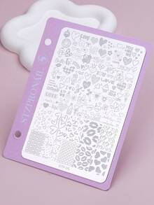 1片心形嘴唇美甲印花板，可爱冰淇淋翅膀卡通人物Y2K风格印花模板，美甲配件工具，美甲沙龙用品 - 彩色 - 查看 11