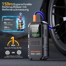 7-In-1 Portable Jump Starter With Air Compressor, 150 PSI Air Pump For Car Tires, 5000A Peak Jump Starter For Car , LCD Display, LED Flashlight And Emergency Light, QC3.0 Fast Charging Portable Power Bank - 黑色 - 查看 4