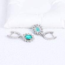 纯银防过敏女士耳环，镶嵌立方氧化锆，向日葵耳环，时尚精致耳环，生日礼物 - 銀色 - 查看 5