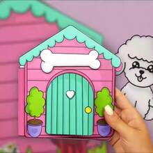 DIY狗狗安静书，贵宾犬主题贴纸手工套装，成人减压剪贴簿用品，手工工艺书，礼品套装，需自行裁剪和组装 - 彩色 - 查看 3