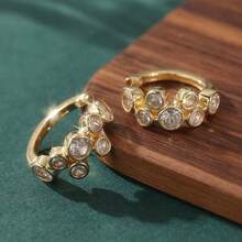Pendientes de circonita cúbica con bisel de burbujas de lujo, pendientes de combinación de circonita cúbica redonda, pendientes de circonita cúbica brillante, pendientes de oro - Dorado - Ver 5