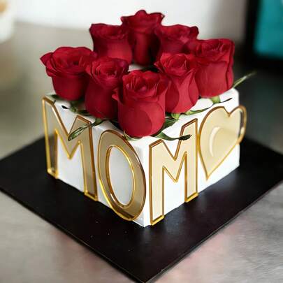 1 bộ/3 bộ trang trí bánh hình trái tim bằng acrylic màu vàng đỏ hình hoa hồng dành cho mẹ, thích hợp cho Ngày của Mẹ, sinh nhật mẹ, trang trí bánh kem, món tráng miệng, làm bánh.
