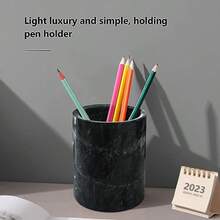 Soporte de mármol para escritorio soporte para brochas de maquillaje soporte para escritorio accesorios de patrón de mármol taza para lápices para niños organizador de escritorio duradero regalo ideal para el hogar la oficina - Atardecer rojo - Ver 2