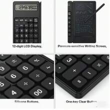Calculatrice pliable 12 chiffres avec bloc-notes LCD, boutons en silicone, stylet, effacement d'une touche, fonction mémoire (MC/MR/+), racine carrée, calcul de pourcentage, taille portable, alimentée par pile, convient pour un usage au bureau et à l'école - Pièce unique - Voir 10