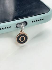 1pc Type-C Vintage Letter Phone Dust Plug, 26 Letter Options In Black & Gold Round Charging Port Cover, Luxury Niche Design Compatible With All Models, Anti-Dust Anti-Loss Accessory - Type-c - View 2