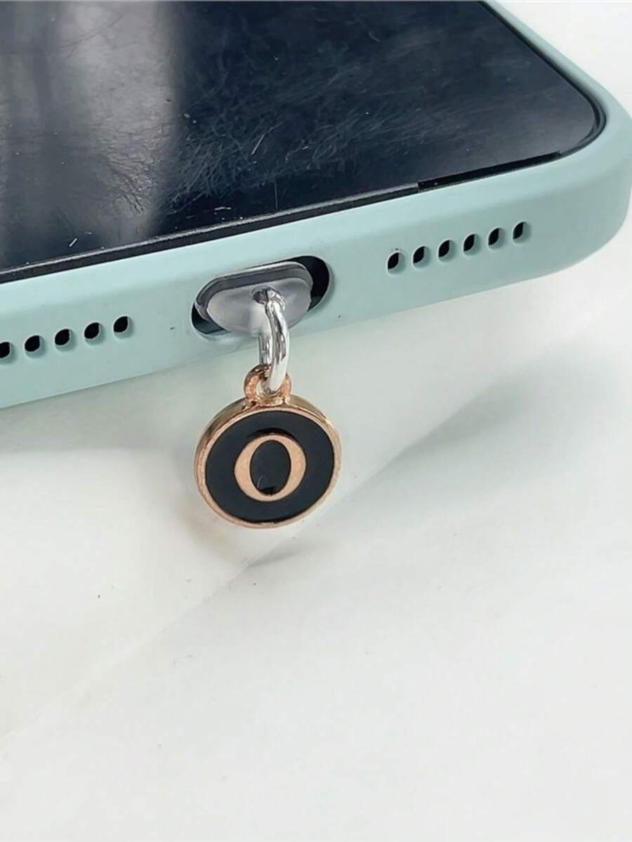 1pc Type-C Vintage Letter Phone Dust Plug, 26 Letter Options In Black & Gold Round Charging Port Cover, Luxury Niche Design Compatible With All Models, Anti-Dust Anti-Loss Accessory