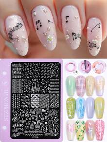 1pc Music Note Design Nail Stamping Plate Musical Staff Musical Instruments Dancer Cute Retro Nail Stamp Template Stainless Steel Reusable Salon Nail Tool Metal Pattern Carved DIY Manicure Accessory - Multicolor - View 2
