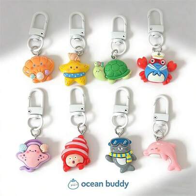 8pcs/Set Cute & Fun Ocean Creature Keychains, Whale, Turtle, Crab, Starfish, Shell Pendant Decoration, Student & Friend Gift, Bag Charm
