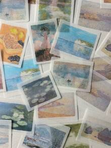 50张/包 复古风景油画风格贴纸，艺术剪贴簿装饰材料，适用于DIY - DT238 - 查看 2