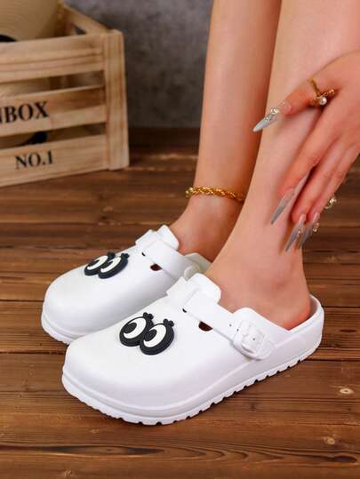 Women's Funny Graphic Mule Shoes, Lightweight EVA Waterproof Non-Slip Slip-On Shoes, Comfortable Flat Soft Sole Adjustable Buckle Breathable Sandals, Suitable For Beach, Hiking, Outdoor, Garden
