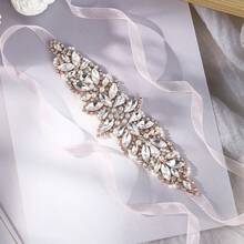 A Handmade Pearl Rhinestone Bridal Belt - Pink - View 2