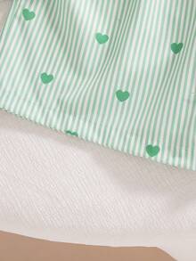 Setelan 2pcs Anak Perempuan Kasual Bergaris Motif Hati, Atasan Camisole dan Celana Pendek Pinggang Elastis, Musim Semi/Panas - Hijau - View 2