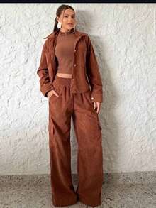 Women's Chic Velvet Winter Set - Camel - Ver 1