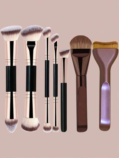  YZIMENG 7pcs Makeup Brush Set, Including Foundation Brush, Concealer Brush, Lip Brush, Contour Brush, Comfortable Grip, Soft Bristles, Multi-Purpose Use, Durable Quality, Precise Application For Liquid, Cream And Powder Products, Suitable For Daily Facial Makeup, Blending And Cleaning. Beauty Accessories, Gift For Women And Girls.