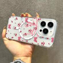 Butterfly Flower Printed Magnetic Phone Case For 12 11 13 Pro Max 17 15 16 14 XR XS 7 8 Plus Cover - 玫紅色 - 查看 8