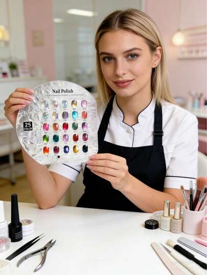 1pc 25-Color Asymmetrical Wavy Acrylic Nail Polish Display Board, Nail Art UV & Gel Polish Comparison Effect Board, Nail Color Test Display Card, DIY Nail Art Color Mixing Palette, Large Capacity Fake Nail Sample Storage Board
