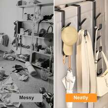 1个/2个装碳钢门钩 - 重型金属多功能毛巾架 | 节省空间的垂直设计收纳挂钩架 | 浴室门钩毛巾架，钛色，无需钻孔，适用于卧室，是母亲节、毕业季、解压玩具、生日礼物和收纳工具的绝佳选择。 - 彩色 - 查看 2