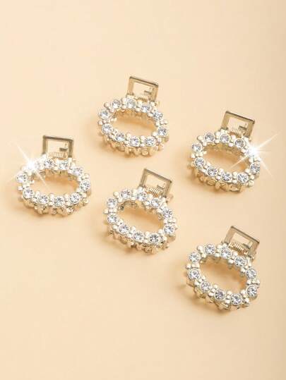5pcs Women's Elegant Gold Faux Pearl & Rhinestone Oval Side Clips, Suitable For Daily And Casual Side Hair, Princess Hairstyle, All Season, Gift For Girlfriend, Fashionable Accessory For Commute And Date